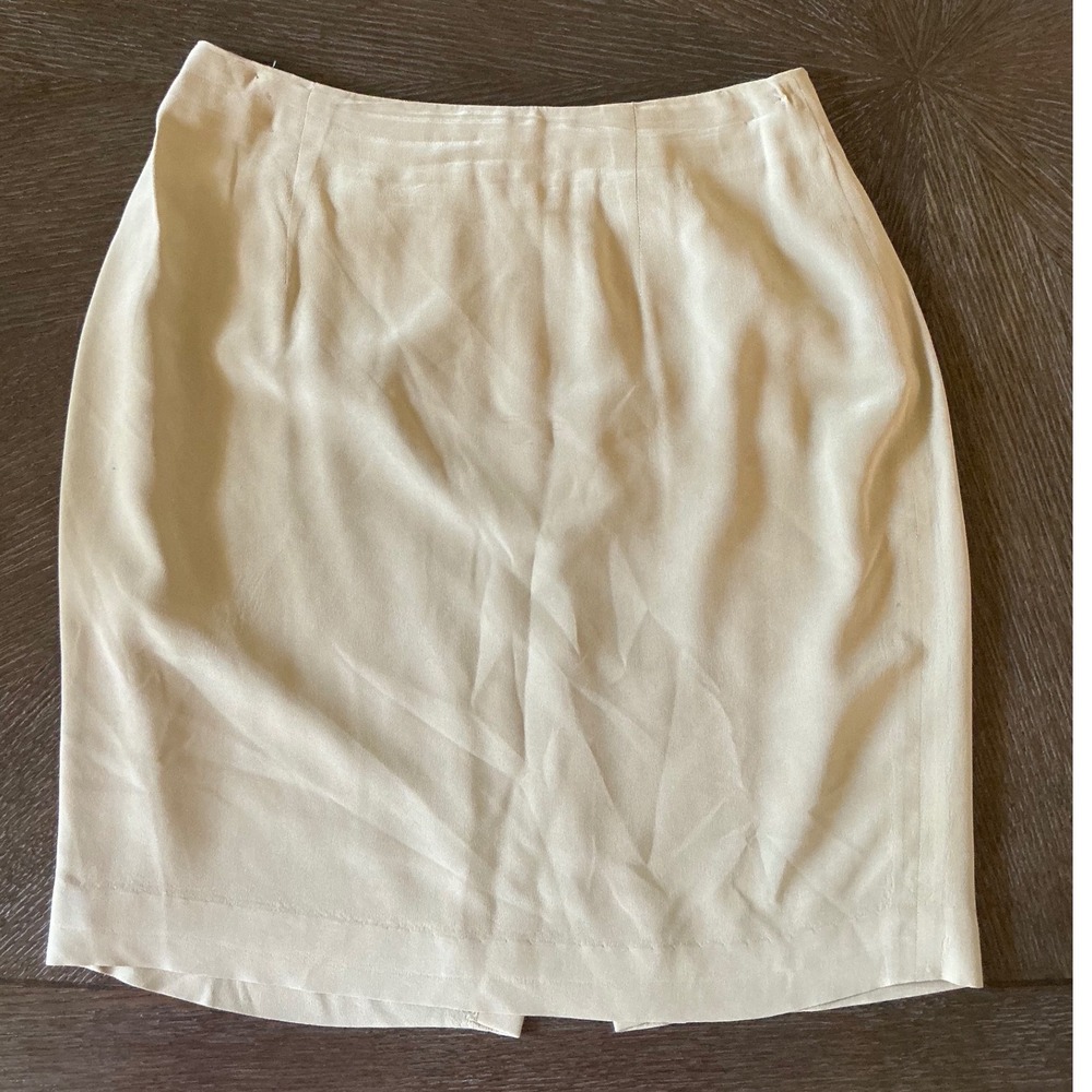 Hugo Buscati Collection Tan 100% Silk Pencil Skirt Size 6 Lined Career Classic